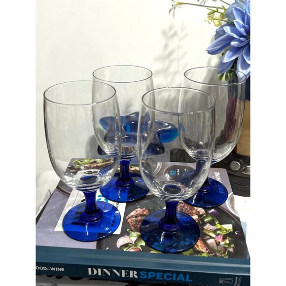 Princess House Cobalt Blue Stem Iced Tea Glass Set Of 4 - Picture 1 of 12